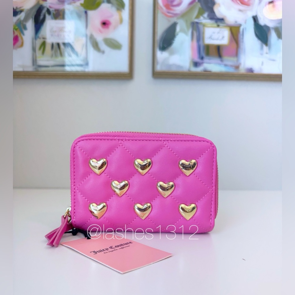 JUICY COUTURE Wallet Colorful Love Double Zip Around - Pink Hearts
